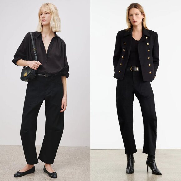 Nili‎ Lotan Shon Jean Black Denim Barrel Leg Cropped Size 30 - Picture 2 of 10